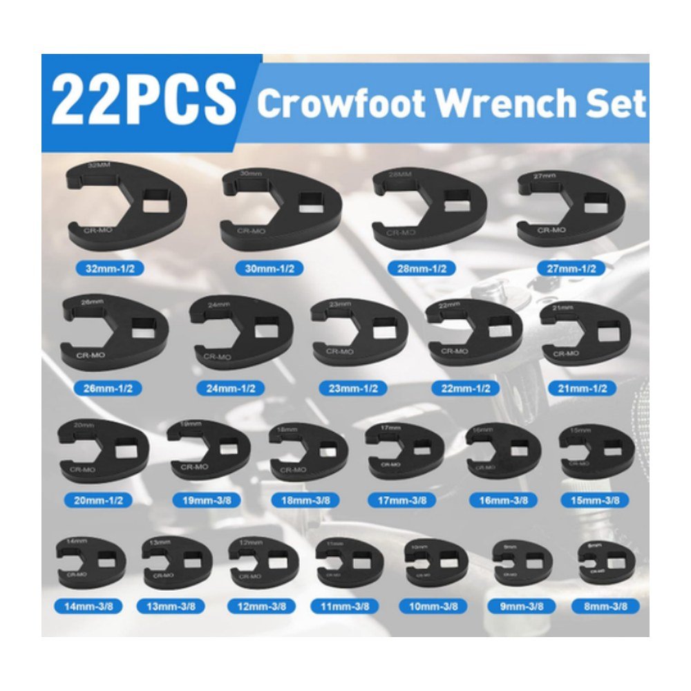 Juego de llaves crowfoot 3/8" 8-19 mm y 1/2" 21-32 mm x 22 piezas - Racing Tools CE-09